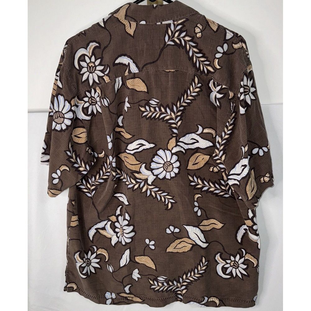Tommy‎ Bahama Mens L Brown Floral Print Short Sleeve Button Up Silk Shirt - Picture 4 of 6